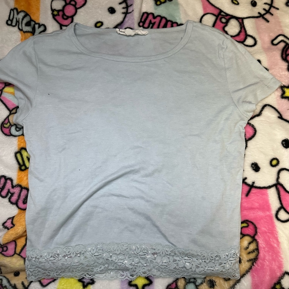 Hippie Rose Light Blue Lace Trim Tee